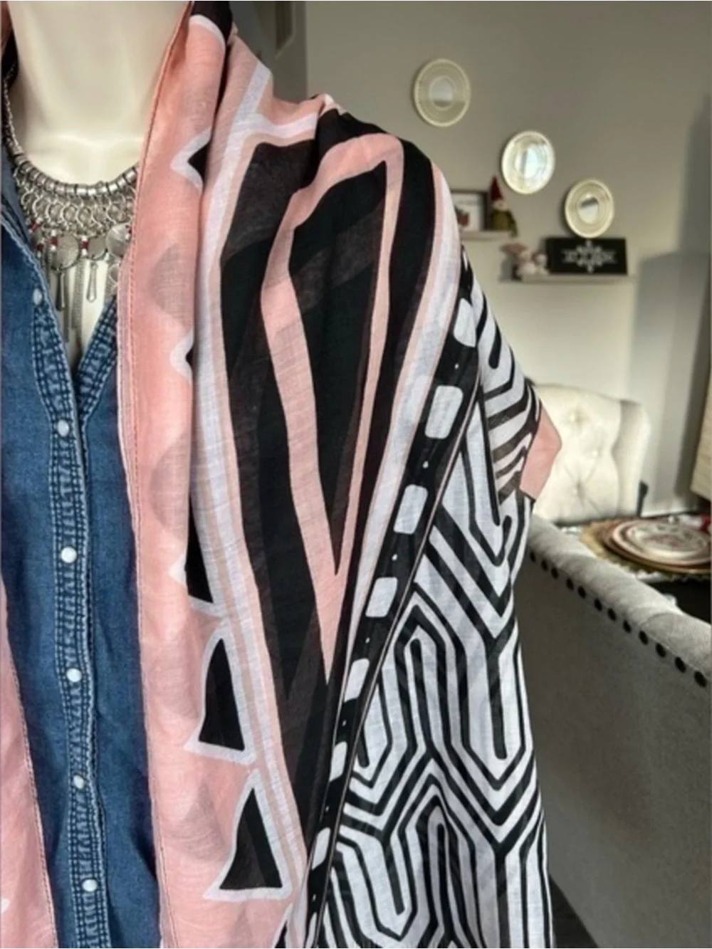 Printed Village lightweight scarf